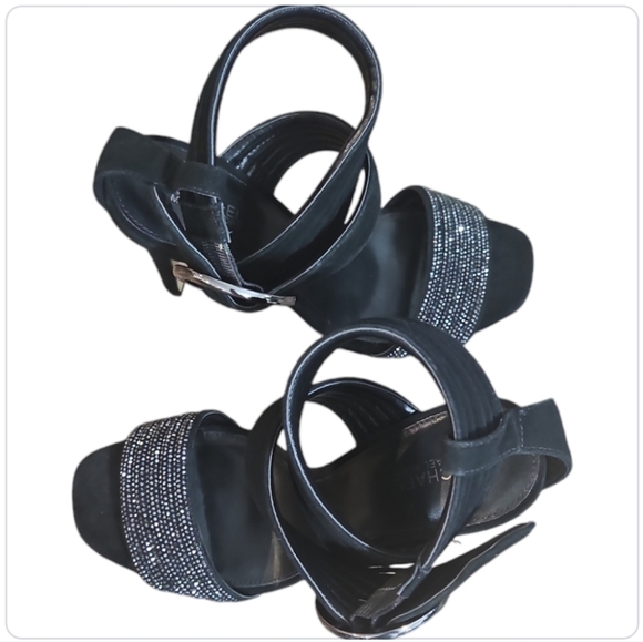 Michael Kors Black Suede Heel Sandals Crisscross Straps Embellished New sz 7.5 - Picture 6 of 12